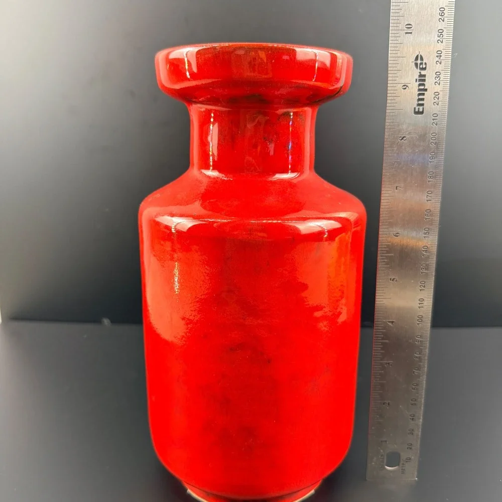 Vintage PV Peasant Village‎ Italy Red Lava Vase MCM Italian Art Pottery 9.5